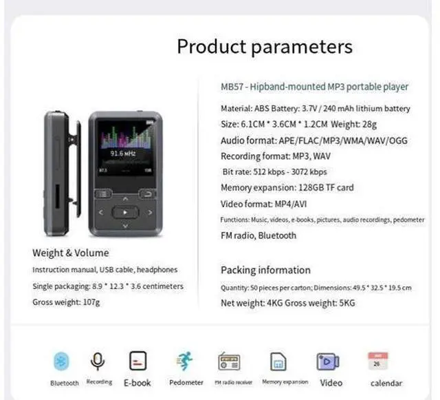 Alt view image 3 of 3 - Compact Walkman Belt-Buckle Bluetooth E-book Reader Mini MP3 Music Player Electronic Book