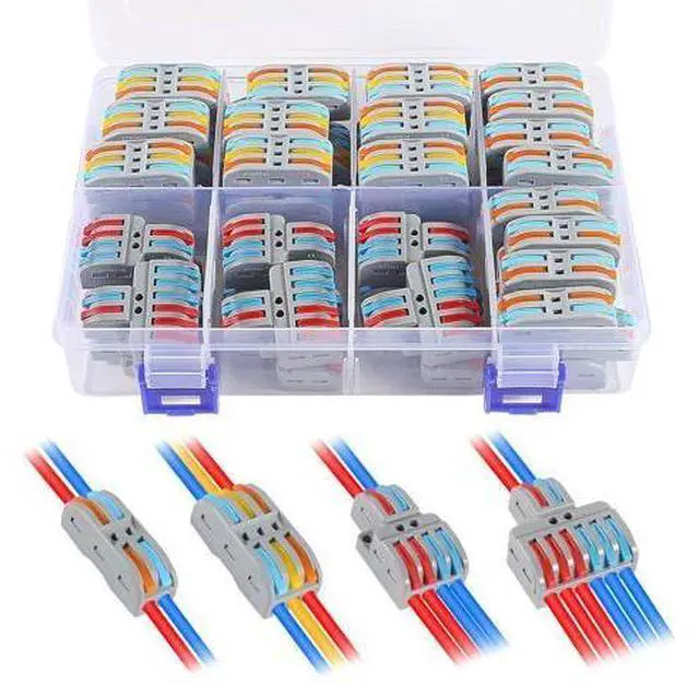 Main image of 65PCS Lever Wire Connectors, 2 in 2 Out/2 in 4 Out/2 in 6 Out /3 in 3 Out Quick Wire Connectors Kit Assortment Lever Connector Kit for Compact Inline Terminals - 28-12 AWG