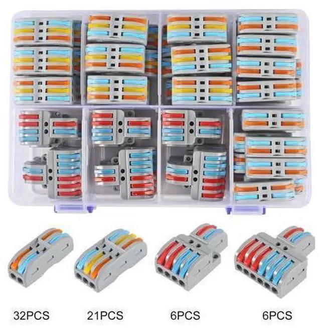 Alt view image 2 of 7 - 65PCS Lever Wire Connectors, 2 in 2 Out/2 in 4 Out/2 in 6 Out /3 in 3 Out Quick Wire Connectors Kit Assortment Lever Connector Kit for Compact Inline Terminals - 28-12 AWG