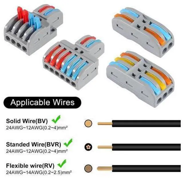 Alt view image 4 of 7 - 65PCS Lever Wire Connectors, 2 in 2 Out/2 in 4 Out/2 in 6 Out /3 in 3 Out Quick Wire Connectors Kit Assortment Lever Connector Kit for Compact Inline Terminals - 28-12 AWG