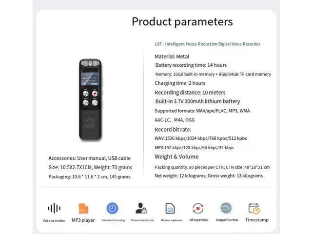 Alt view image 3 of 3 - Portable voice recorder - professional small-sized mini model - suitable for students' classes, high-definition noise reduction - ideal for business meetings