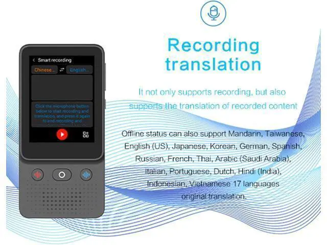 Alt view image 3 of 7 - Language Translator Device, 138 Languages 2 Way Real Time Smart Voice Translator with WiFi Bluetooth, Recording, Noise Canceling Mic, 3 Inch HD Touch Screen Portable Recorder