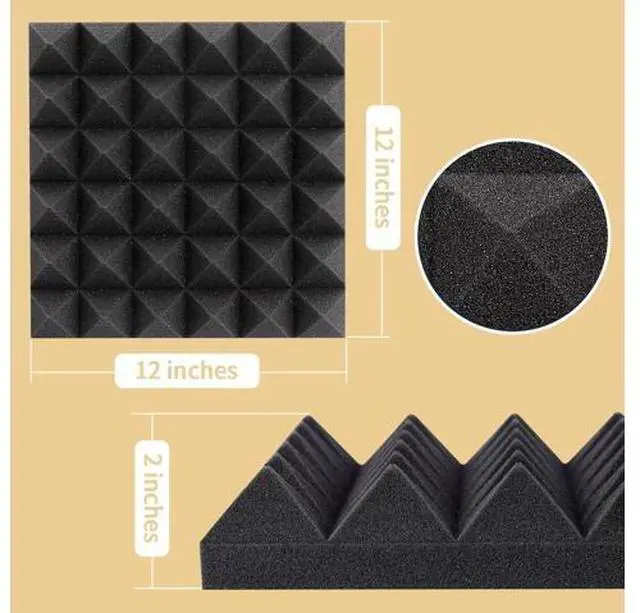 Alt view image 2 of 6 - 36 Pack Auslet Acoustic Panels 12 x 12 x 2 Inches, Pyramid Soundproof Wall Panels, High Density 30kg/m3, Black Acoustic Foam Panels, Sound Proof Panels for Walls