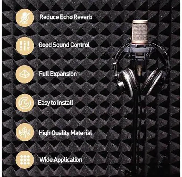 Alt view image 5 of 6 - 36 Pack Auslet Acoustic Panels 12 x 12 x 2 Inches, Pyramid Soundproof Wall Panels, High Density 30kg/m3, Black Acoustic Foam Panels, Sound Proof Panels for Walls
