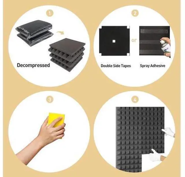 Alt view image 6 of 6 - 36 Pack Auslet Acoustic Panels 12 x 12 x 2 Inches, Pyramid Soundproof Wall Panels, High Density 30kg/m3, Black Acoustic Foam Panels, Sound Proof Panels for Walls