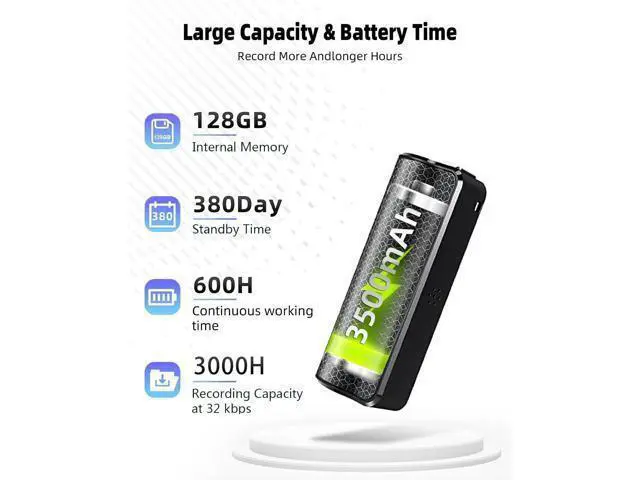 Alt view image 2 of 7 - 128G Magnetic Voice Recorder with AI Intelligent Triple Noise Cancellation, 35 Days Continuous Recording Device, Voice Activated Voice Recorder, Digital Voice Recorder for Meetings/Interviews/Classes