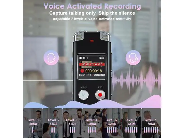 Alt view image 4 of 5 - Portable noise-cancelling digital voice recorder for student lawyers' meetings - voice control, high-definition recording, professional quality, audio monitoring