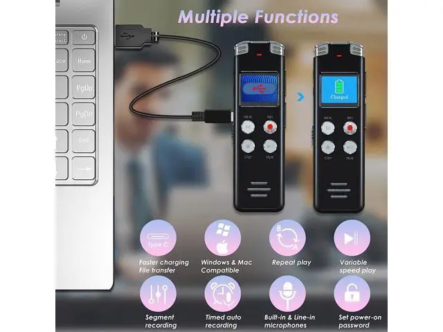 Alt view image 5 of 5 - Portable noise-cancelling digital voice recorder for student lawyers' meetings - voice control, high-definition recording, professional quality, audio monitoring