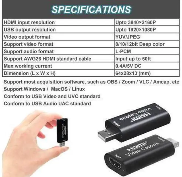 Alt view image 5 of 6 - 4K HDMI to USB 2.0 Video Capture Card 1080P Cam Link Card Game Capture Card Adapter Screen Record Capture Device for Streaming Gaming Video Conference Teaching Live Broadcasting