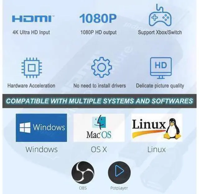 Alt view image 6 of 6 - 4K HDMI to USB 2.0 Video Capture Card 1080P Cam Link Card Game Capture Card Adapter Screen Record Capture Device for Streaming Gaming Video Conference Teaching Live Broadcasting
