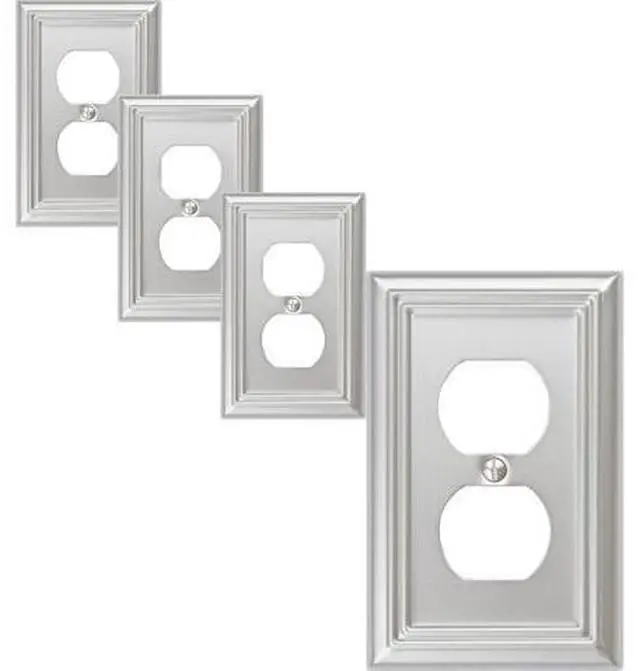 Main image of Single Duplex Outlet Cover Plate 4-Pack Brushed Nickel Adler Metal Wall Plate 1 Gang for Light Switch Cover Receptacle Light Switch Switch Cover Decorative Wallplate Durable