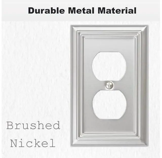 Alt view image 3 of 7 - Single Duplex Outlet Cover Plate 4-Pack Brushed Nickel Adler Metal Wall Plate 1 Gang for Light Switch Cover Receptacle Light Switch Switch Cover Decorative Wallplate Durable