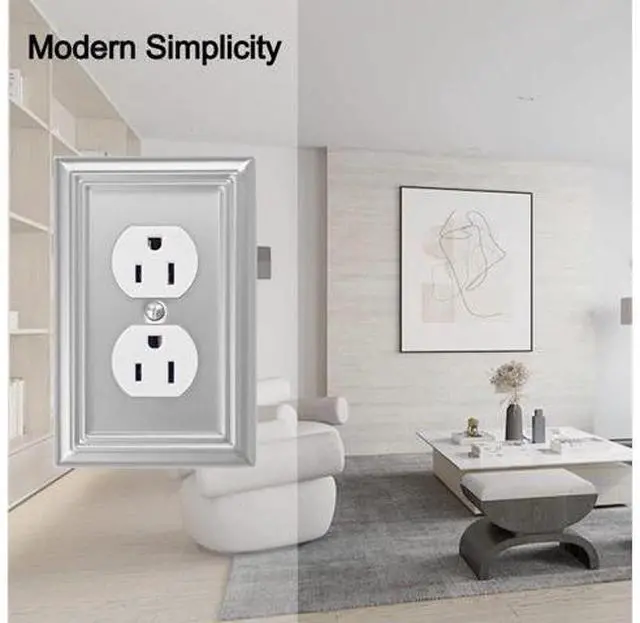 Alt view image 4 of 7 - Single Duplex Outlet Cover Plate 4-Pack Brushed Nickel Adler Metal Wall Plate 1 Gang for Light Switch Cover Receptacle Light Switch Switch Cover Decorative Wallplate Durable