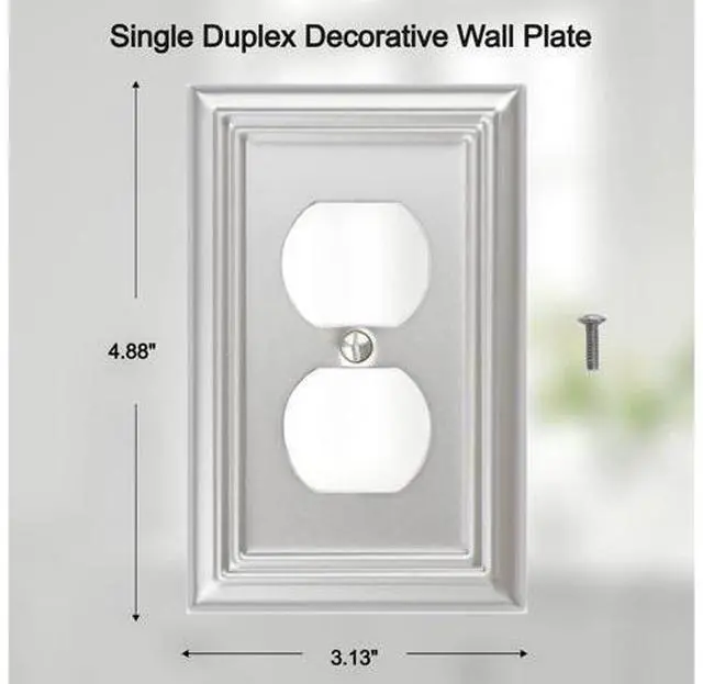 Alt view image 2 of 7 - Single Duplex Outlet Cover Plate 4-Pack Brushed Nickel Adler Metal Wall Plate 1 Gang for Light Switch Cover Receptacle Light Switch Switch Cover Decorative Wallplate Durable