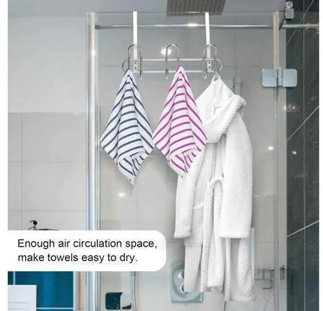 Alt view image 2 of 7 - Over The Door Hooks Behind Door Coat Hangers for Hanging Heavy Robes Towels Clothing etc. Aesthetic Design Over Door Coat Rack Coat Hooks Towel Hangers for Bathroom Silver