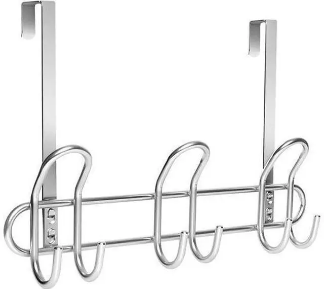 Main image of Over The Door Hooks Behind Door Coat Hangers for Hanging Heavy Robes Towels Clothing etc. Aesthetic Design Over Door Coat Rack Coat Hooks Towel Hangers for Bathroom Silver
