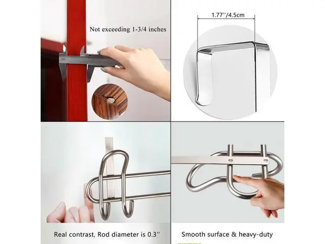 Alt view image 6 of 7 - Over The Door Hooks Behind Door Coat Hangers for Hanging Heavy Robes Towels Clothing etc. Aesthetic Design Over Door Coat Rack Coat Hooks Towel Hangers for Bathroom Silver