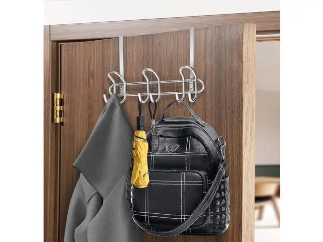 Alt view image 4 of 7 - Over The Door Hooks Behind Door Coat Hangers for Hanging Heavy Robes Towels Clothing etc. Aesthetic Design Over Door Coat Rack Coat Hooks Towel Hangers for Bathroom Silver