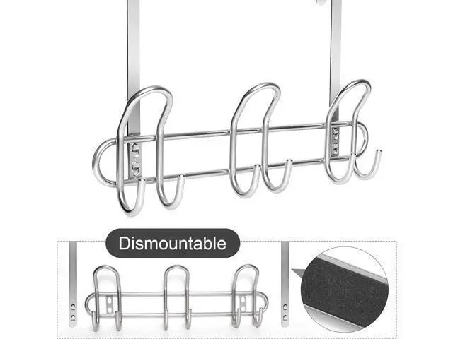 Alt view image 7 of 7 - Over The Door Hooks Behind Door Coat Hangers for Hanging Heavy Robes Towels Clothing etc. Aesthetic Design Over Door Coat Rack Coat Hooks Towel Hangers for Bathroom Silver