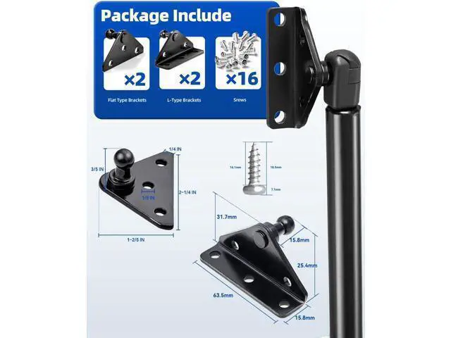 Alt view image 2 of 7 - 10 Gas Strut Mounting Brackets Ball Stud Mount Bracket for Universal Lift Supports Shocks Spring Kits Hardware 4PCS with 16 Screws (Only Fits 10mm Ball Head)