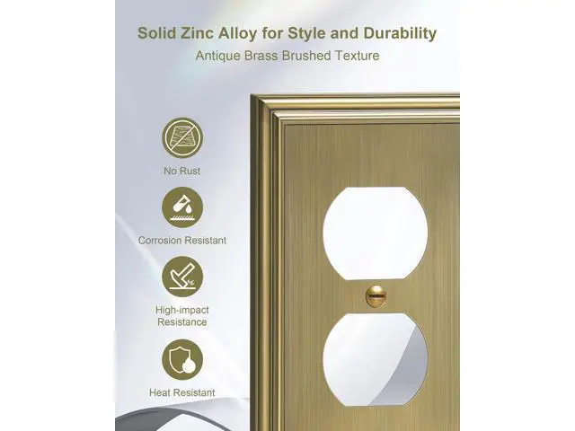 Alt view image 3 of 7 - 4-Pack Duplex Outlet Covers Decorative Wall Plates for Electrical Outlets Antique Brass Switch Plates and Outlet Covers Durable Zinc Alloy Receptacle Cover Corrosion Resistant
