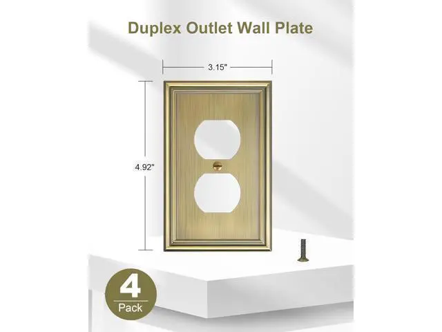 Alt view image 2 of 7 - 4-Pack Duplex Outlet Covers Decorative Wall Plates for Electrical Outlets Antique Brass Switch Plates and Outlet Covers Durable Zinc Alloy Receptacle Cover Corrosion Resistant
