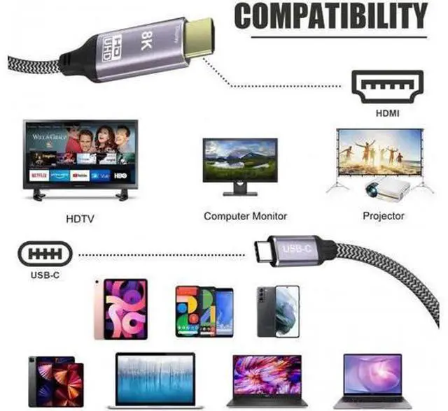 Alt view image 7 of 7 - UC-139-1.8M USB4 USB-C Type-C Source to HDMI 2.0 Display 8K 60HZ UHD 4K HDMI Male Monitor Cable Connector 1.8m