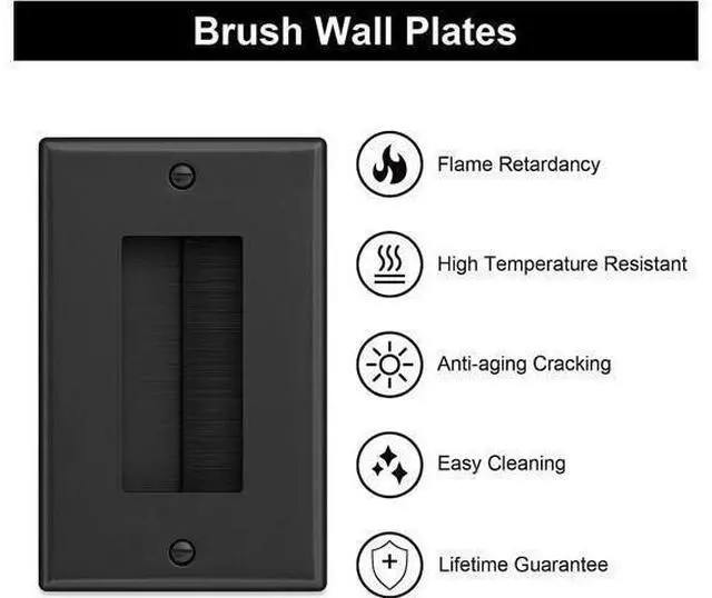 Alt view image 3 of 6 - Iwillink (4 Pack) Brush Wall Plate with Low Voltage Mounting Bracket Cable Pass Through Insert for Wires Single Gang Cable Access Strap Wall Socket for HDTV Home Theater Systems - Black