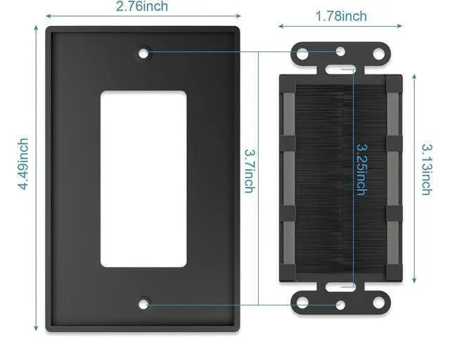 Alt view image 2 of 6 - Iwillink (4 Pack) Brush Wall Plate with Low Voltage Mounting Bracket Cable Pass Through Insert for Wires Single Gang Cable Access Strap Wall Socket for HDTV Home Theater Systems - Black