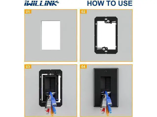 Alt view image 5 of 6 - Iwillink (4 Pack) Brush Wall Plate with Low Voltage Mounting Bracket Cable Pass Through Insert for Wires Single Gang Cable Access Strap Wall Socket for HDTV Home Theater Systems - Black