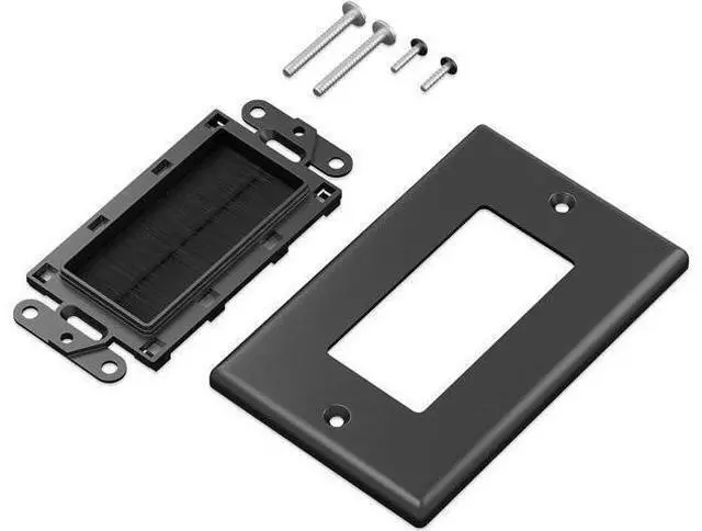 Alt view image 4 of 6 - Iwillink (4 Pack) Brush Wall Plate with Low Voltage Mounting Bracket Cable Pass Through Insert for Wires Single Gang Cable Access Strap Wall Socket for HDTV Home Theater Systems - Black