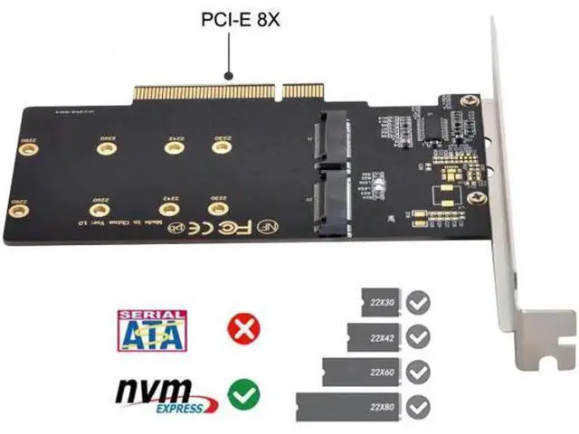 Alt view image 3 of 7 - Dual 2X NVME M.2 AHCI to PCIE Express 3.0 Gen3 X8 X16 Raid Card VROC Raid0 Hyper Adapter