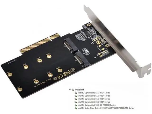 Alt view image 6 of 7 - Dual 2X NVME M.2 AHCI to PCIE Express 3.0 Gen3 X8 X16 Raid Card VROC Raid0 Hyper Adapter