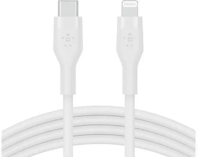 Main image of BoostCharge Flex Silicone USB-C to Lightning Cable (1M/3.3FT) MFi-Certified Charging Cable for iPhone Series with Cable Clip - White
