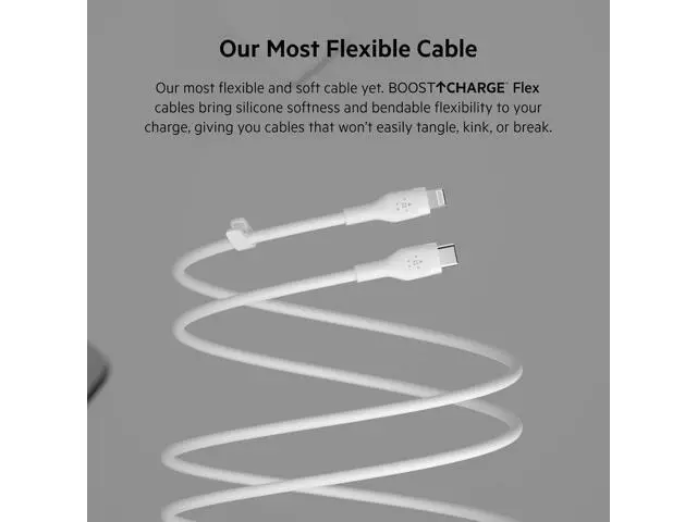Alt view image 2 of 7 - BoostCharge Flex Silicone USB-C to Lightning Cable (1M/3.3FT) MFi-Certified Charging Cable for iPhone Series with Cable Clip - White