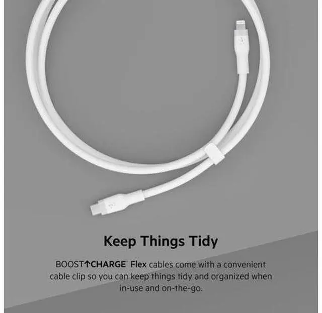 Alt view image 5 of 7 - BoostCharge Flex Silicone USB-C to Lightning Cable (1M/3.3FT) MFi-Certified Charging Cable for iPhone Series with Cable Clip - White