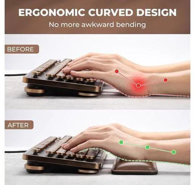 Alt view image 3 of 6 - Ergonomic Keyboard Wrist Rest - PU Leather Cushioned Support for Typing & Gaming Comfortable Contoured Design for Wrist Pain Relief Tan
