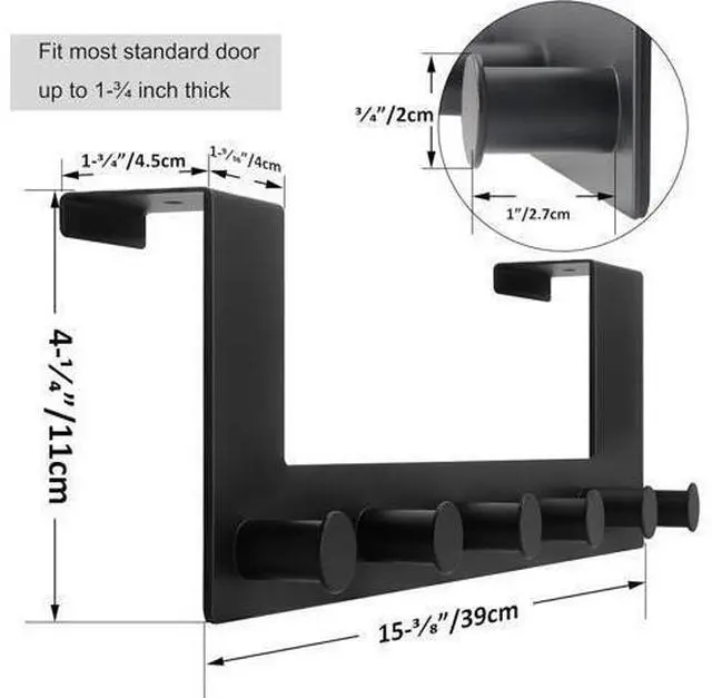 Alt view image 2 of 7 - Over The Door Hooks Over Door Towel Rack with 6 Peg Hooks for Hanging Door Coat Hanger Door Coat Rack for Behind Back of Bathroom Black