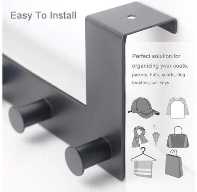 Alt view image 4 of 7 - Over The Door Hooks Over Door Towel Rack with 6 Peg Hooks for Hanging Door Coat Hanger Door Coat Rack for Behind Back of Bathroom Black