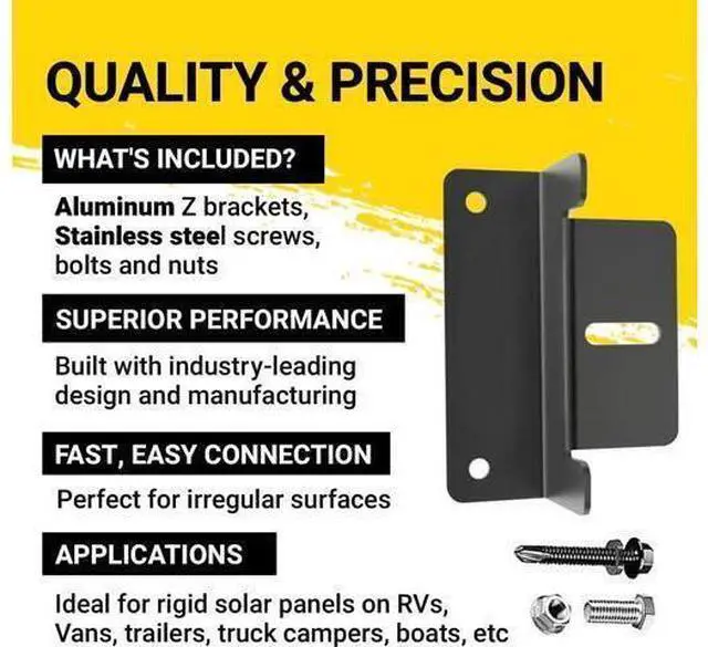 Alt view image 4 of 6 - Black Solar Panel Z Bracket Mount - Lightweight Anodized Aluminum Mounting Brackets for RVs Trailers Vans Campers Boats Walls Roof - Set of 4