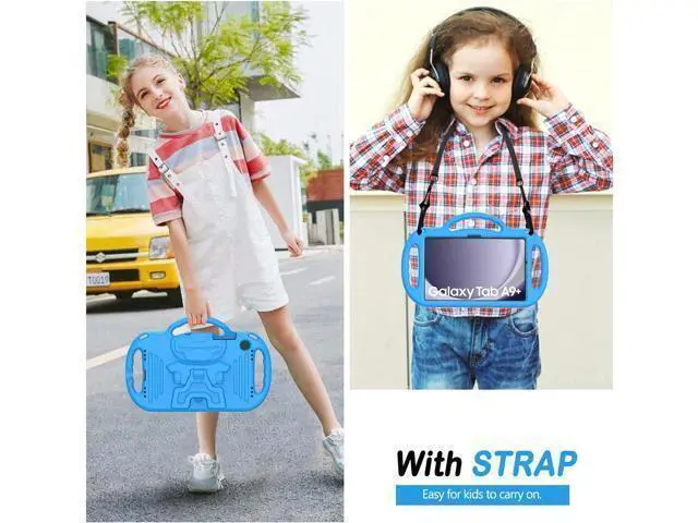 Alt view image 7 of 7 - Kids Case for Tab A11+ Plus/A9+ Plus 11 Inch Case with Strap Shockproof Lightweight Handle Stand 2025/2023 Model with Lanyard Blue