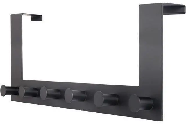 Main image of Over The Door Hooks Over Door Towel Rack with 6 Peg Hooks for Hanging Door Coat Hanger Door Coat Rack for Behind Back of Bathroom Black