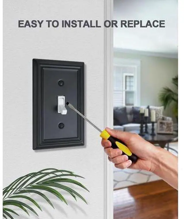 Alt view image 5 of 7 - Decorative Framed Design Switch Plates Outlet Covers Duable Metal Wall Plates (Black/1 Toggle 4 Pack)