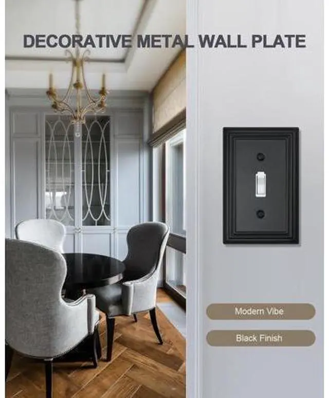Alt view image 2 of 7 - Decorative Framed Design Switch Plates Outlet Covers Duable Metal Wall Plates (Black/1 Toggle 4 Pack)
