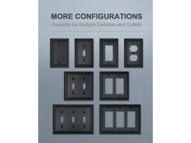 Alt view image 7 of 7 - Decorative Framed Design Switch Plates Outlet Covers Duable Metal Wall Plates (Black/1 Toggle 4 Pack)