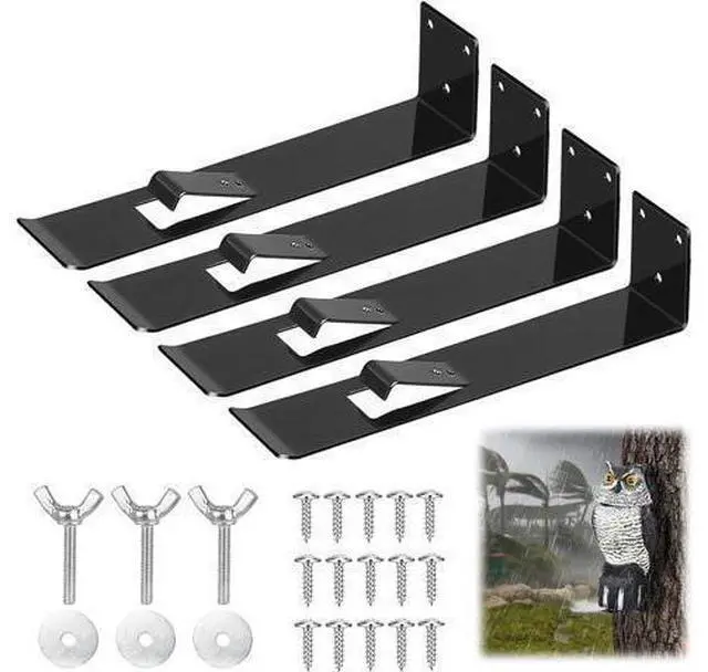 Main image of 4 Pack Owl Mounting Bracket Metal Bracket with Secure Clip Heavy Duty Owl Attachment Post Mount for Plastic Garden Owls