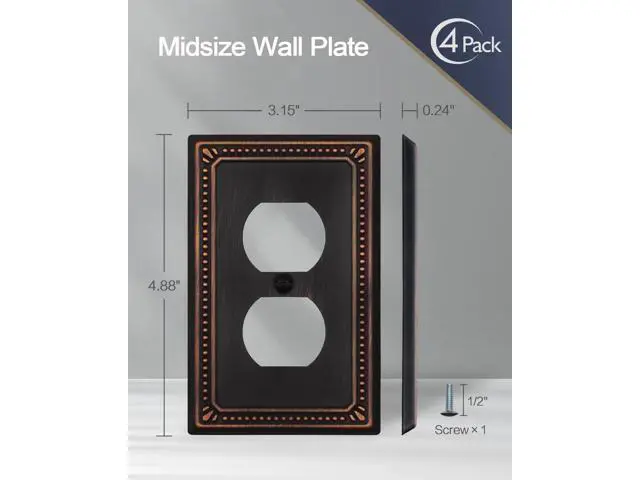 Alt view image 4 of 7 - Metal Wall Plates Switch Plates and Outlet Covers Decorative Pearl Design (1 Duplex 4PK Aged Bronze Midsize)