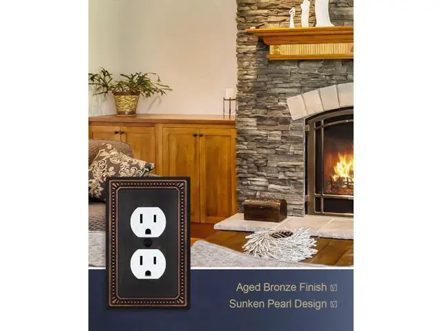 Alt view image 2 of 7 - Metal Wall Plates Switch Plates and Outlet Covers Decorative Pearl Design (1 Duplex 4PK Aged Bronze Midsize)