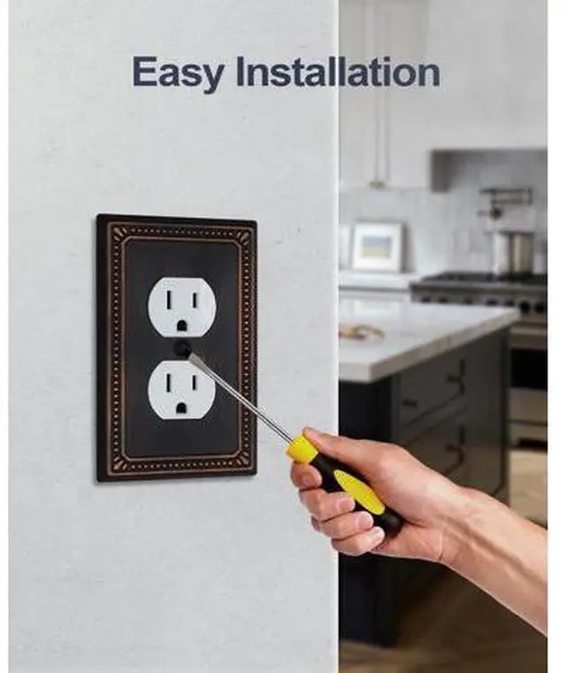Alt view image 5 of 7 - Metal Wall Plates Switch Plates and Outlet Covers Decorative Pearl Design (1 Duplex 4PK Aged Bronze Midsize)