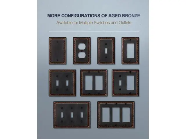 Alt view image 7 of 7 - Metal Wall Plates Switch Plates and Outlet Covers Decorative Pearl Design (1 Duplex 4PK Aged Bronze Midsize)